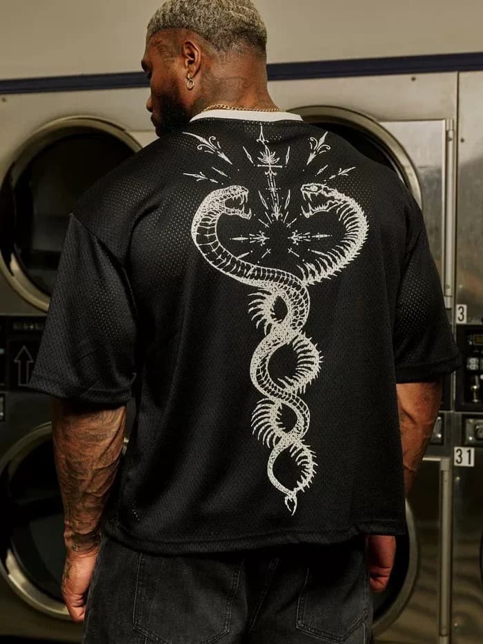 Youngla American Oversized Mesh Digital-Print Tee — view 6