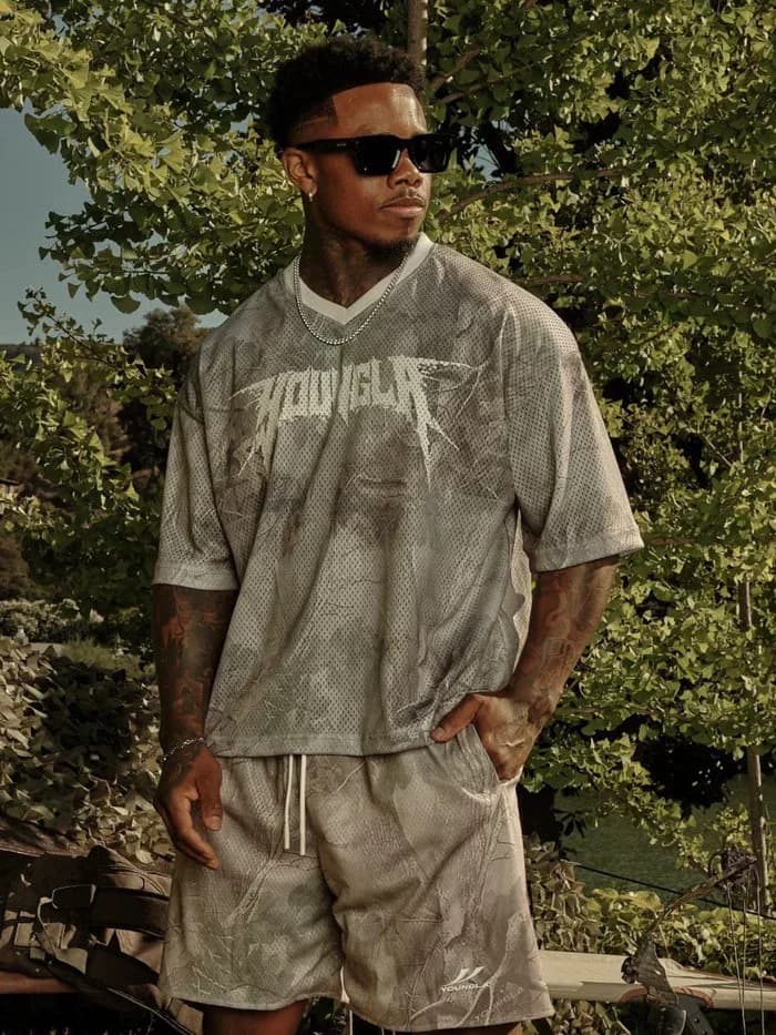Youngla American Oversized Mesh Digital-Print Tee — view 8